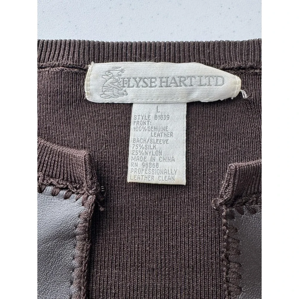 VTG‎ Y2K Leather Silk Cardigan Jacket L Chocolate Brown 90s Luxe Y2K Elyse Hart